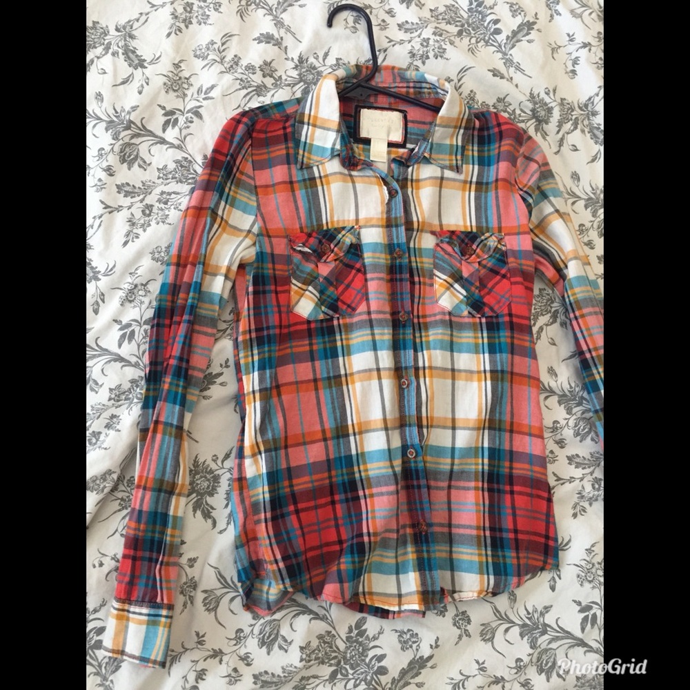 Colorful Plaid Button Down Flannel Size Small